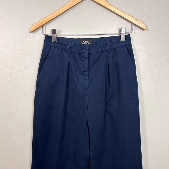 A.P.C. Cotton Chinos Navy Blue Wide Leg High Rise Pants Trousers sz 34 US XS APC - Picture 3 of 8